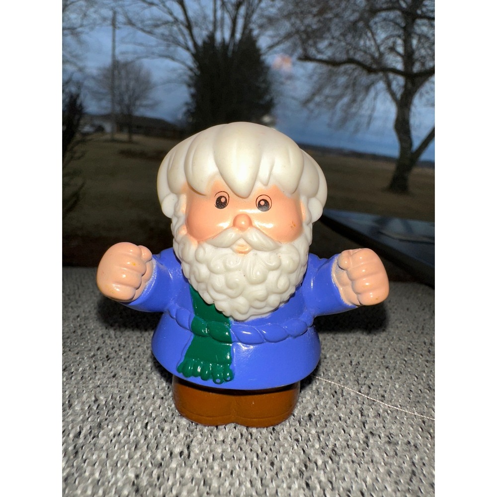 Fisher-Price Little People Santa Claus Figure Blue Coat Green Scarf Vintage Toy